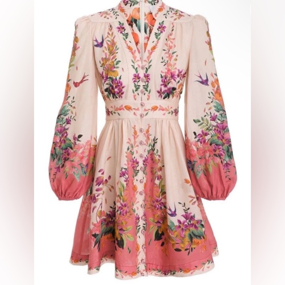 ZIMMERMANN Tropicana Plunge Dress in Cream Floral ~